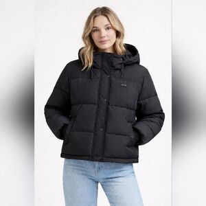 Levi's Black Hooded Puffer Jacket L Matte Finish Warm Munimal Streetwear Y2K